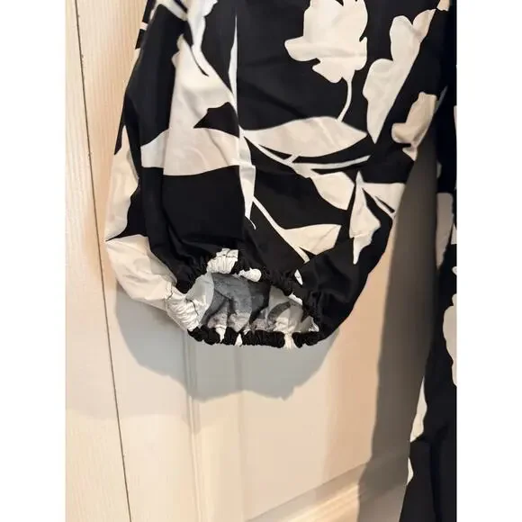 NEW Kate Spade Rose Poplin Balloon Black White Sleeve Mini Dress - Picture 5 of 8